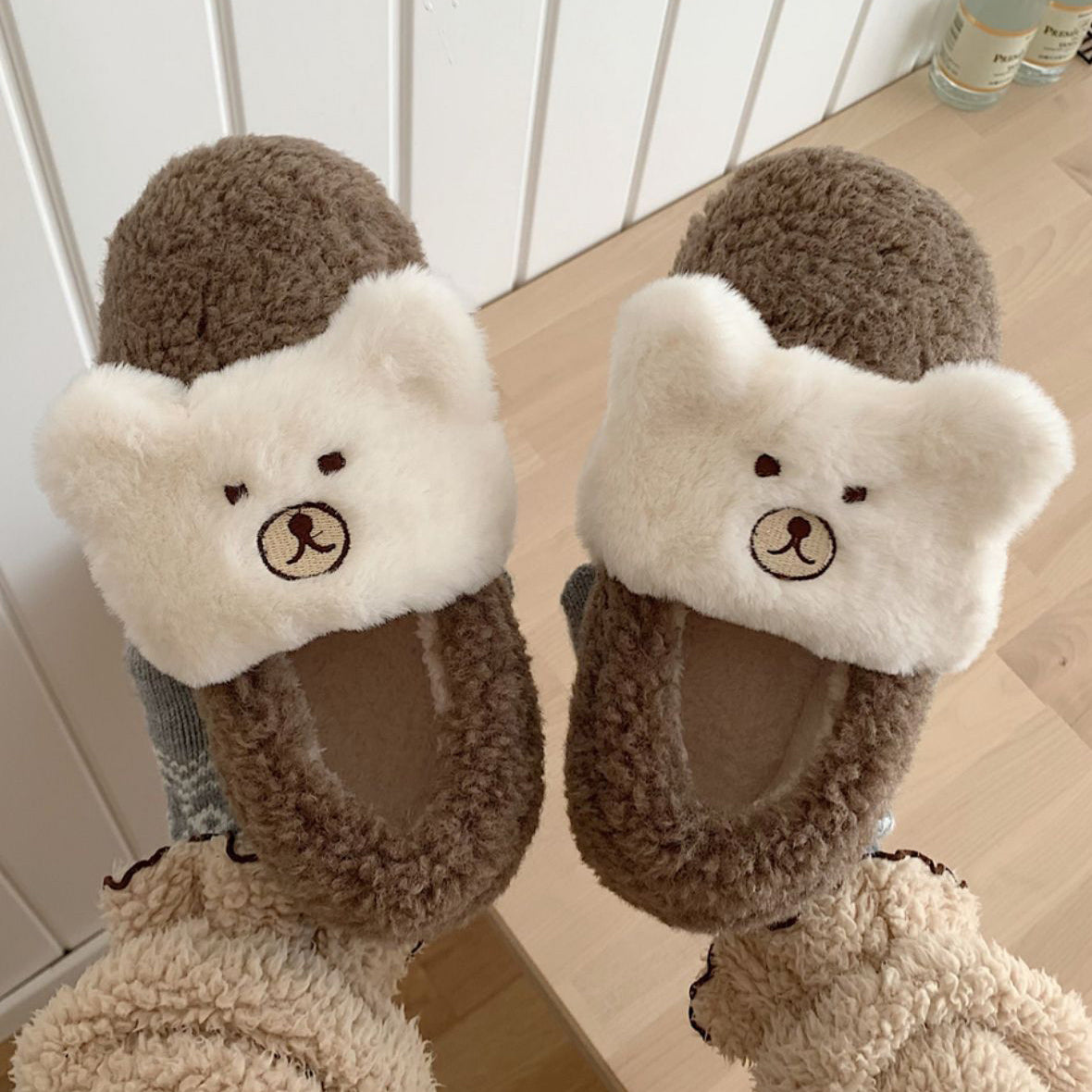 4color fur bear roomshoes