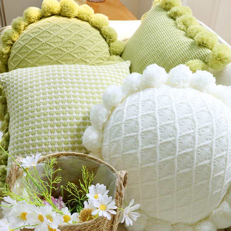 green motif ponpon cushion