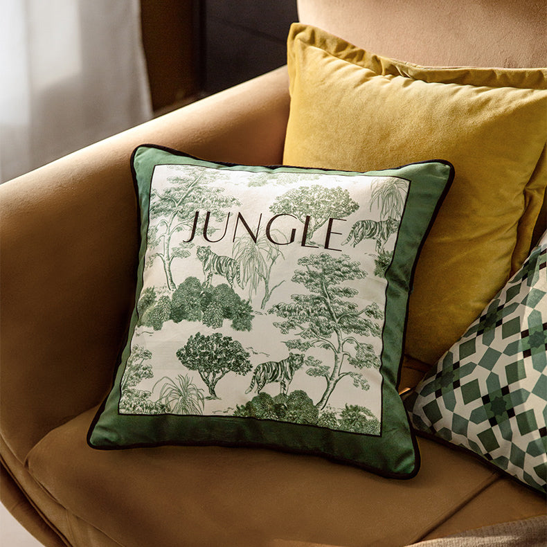 green retro forest cushion