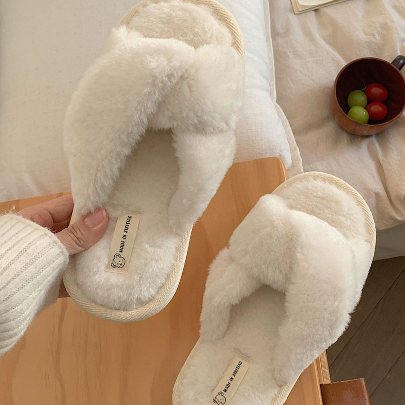 3color fur cross roomshoes