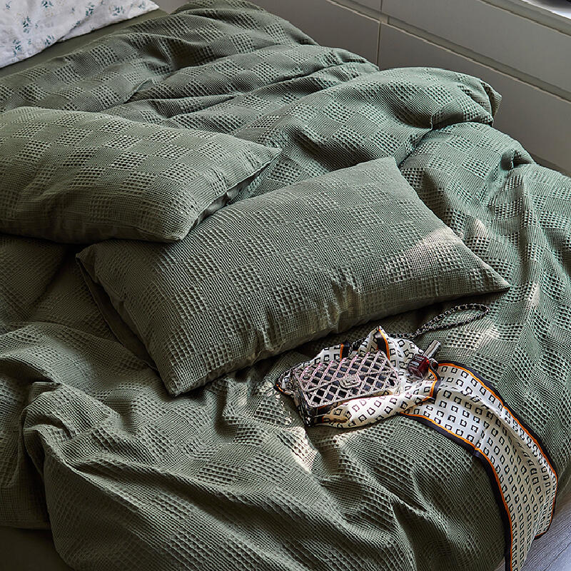 2color waffle cotton plaid bedlinen set