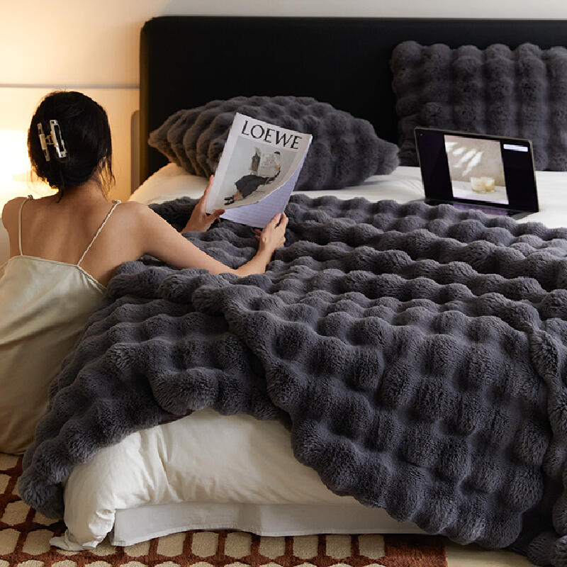 3color marshmallow fur waffle blanket