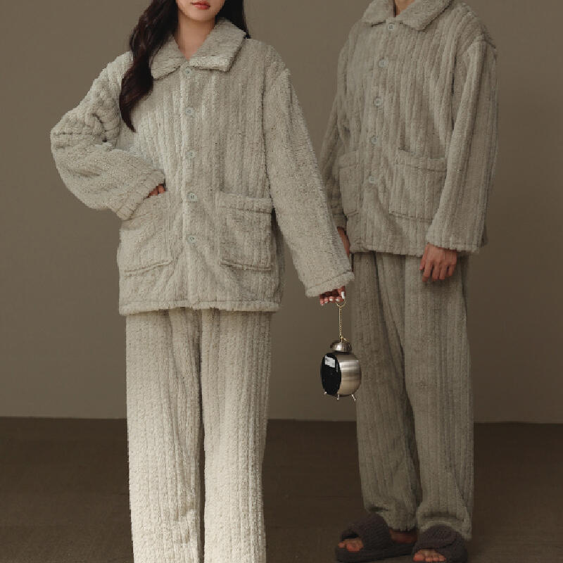 fluffy stripe front button roomwear
