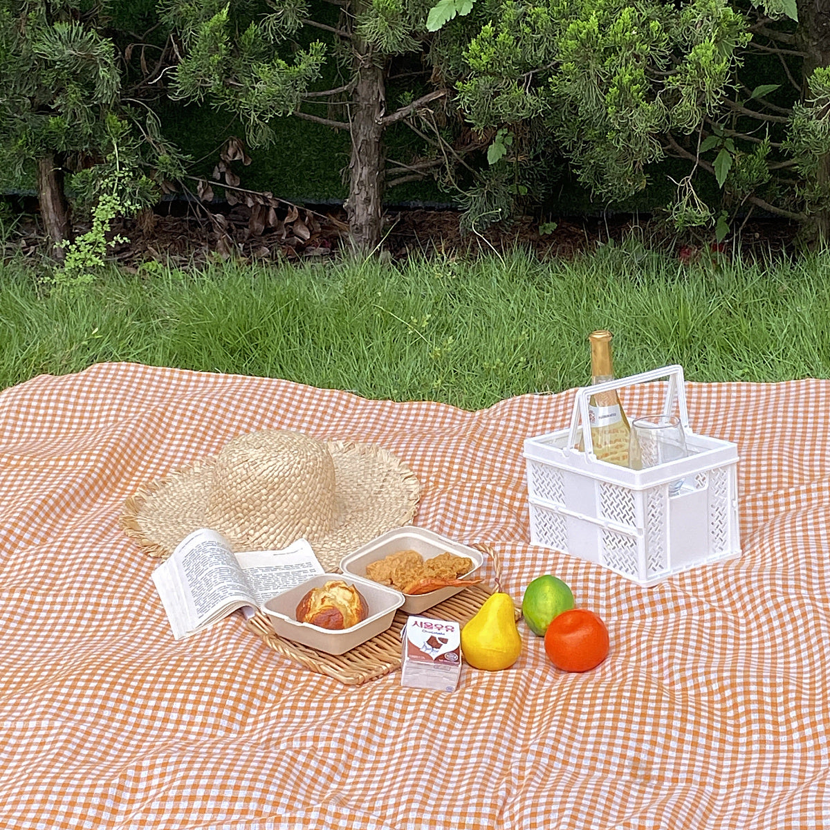 natural gingham check picnic cloth