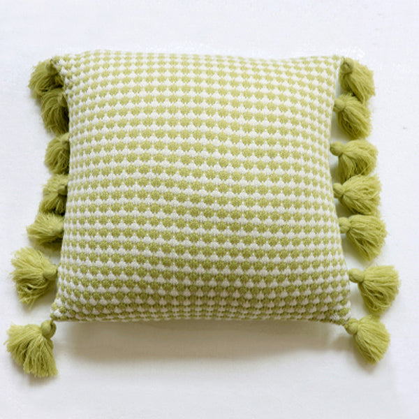 green motif ponpon cushion