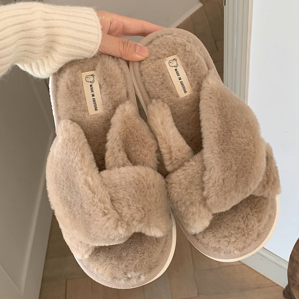 3color fur cross roomshoes