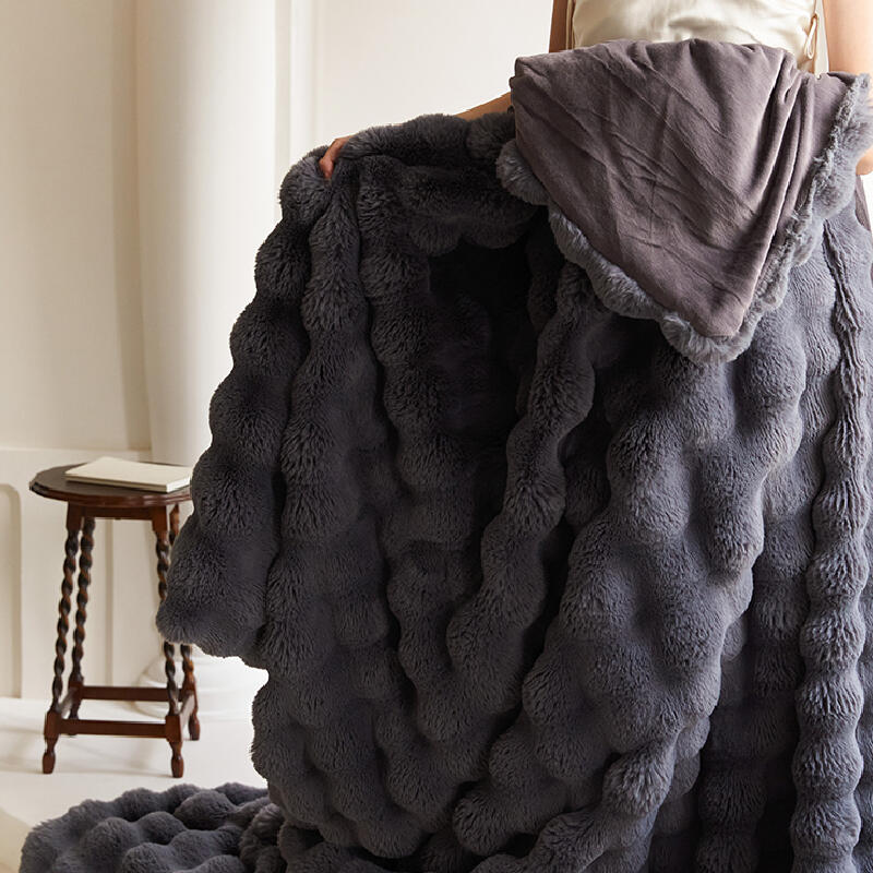 3color marshmallow fur waffle blanket
