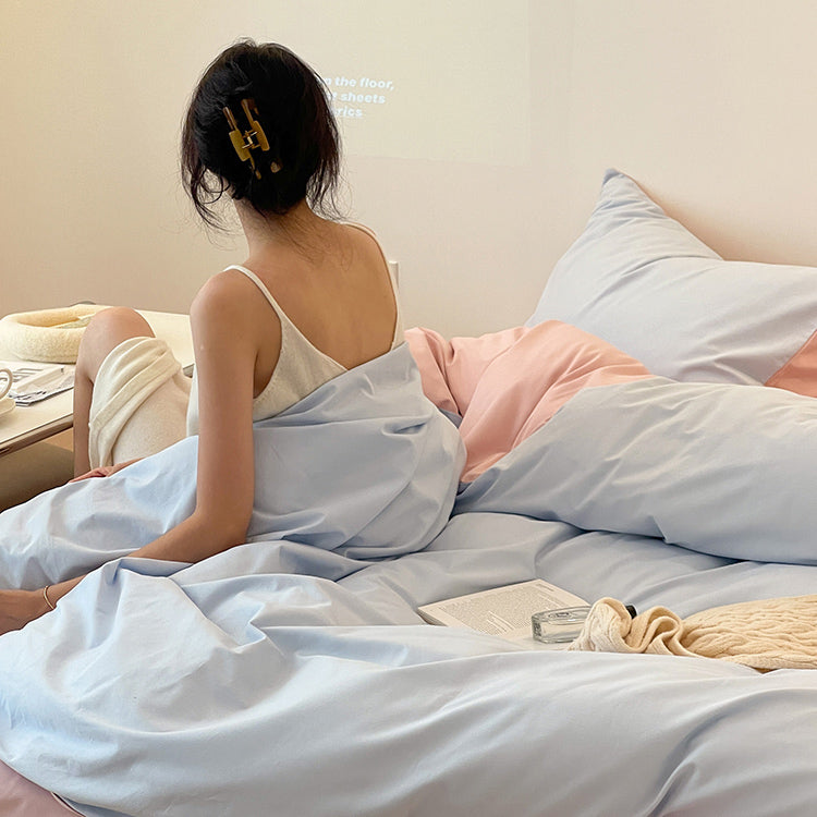 8color two tone creamy cotton bedlinen set