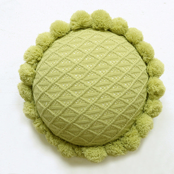 green motif ponpon cushion