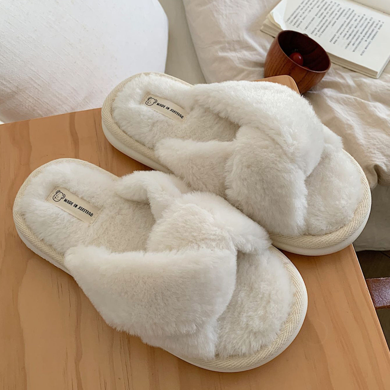 3color fur cross roomshoes