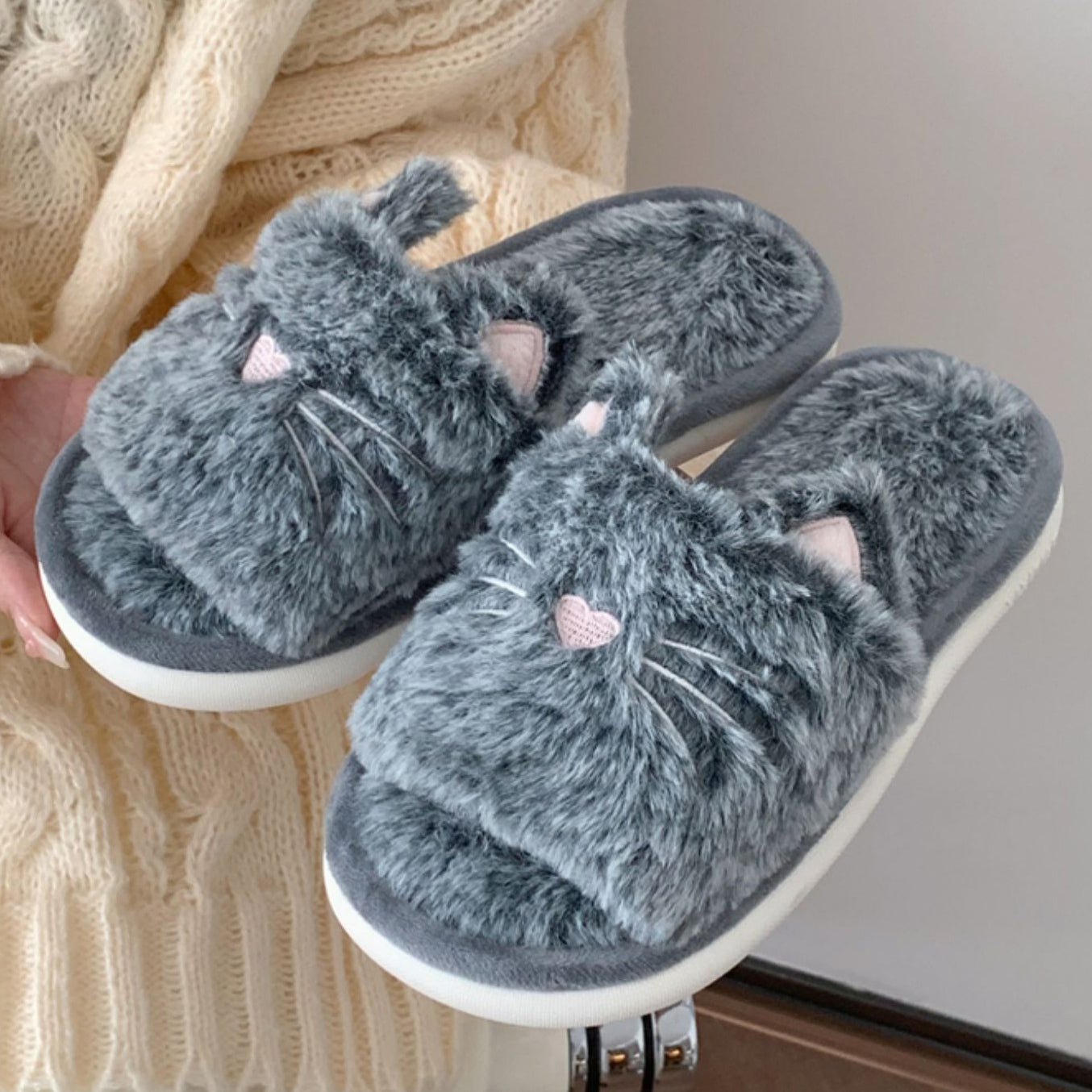 3color fur cat roomshoes