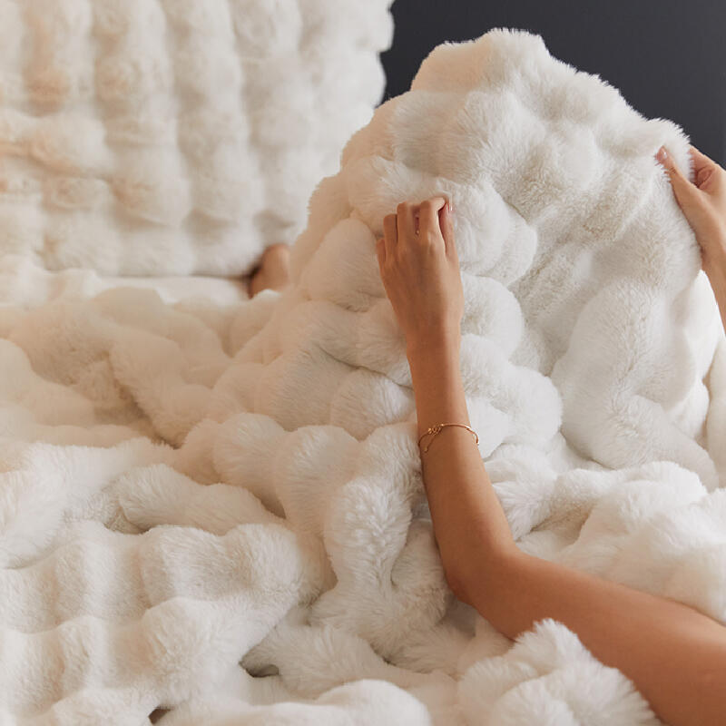 3color marshmallow fur waffle blanket