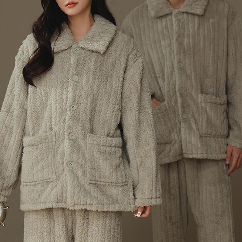 fluffy stripe front button roomwear