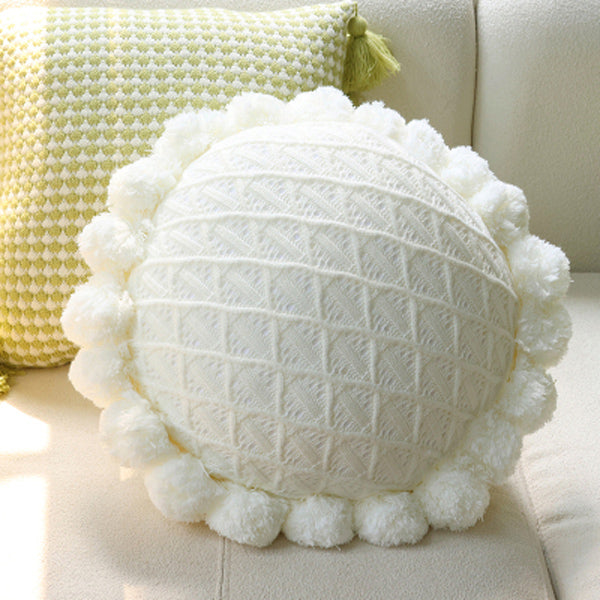 green motif ponpon cushion