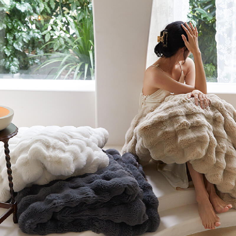 3color marshmallow fur waffle blanket