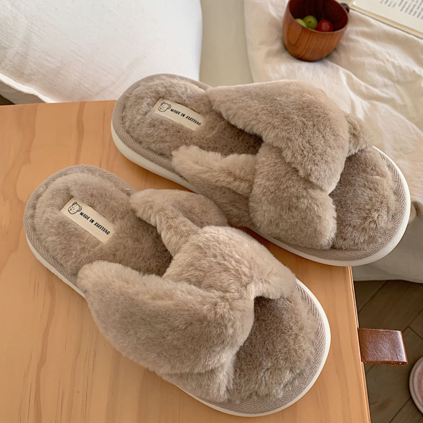3color fur cross roomshoes