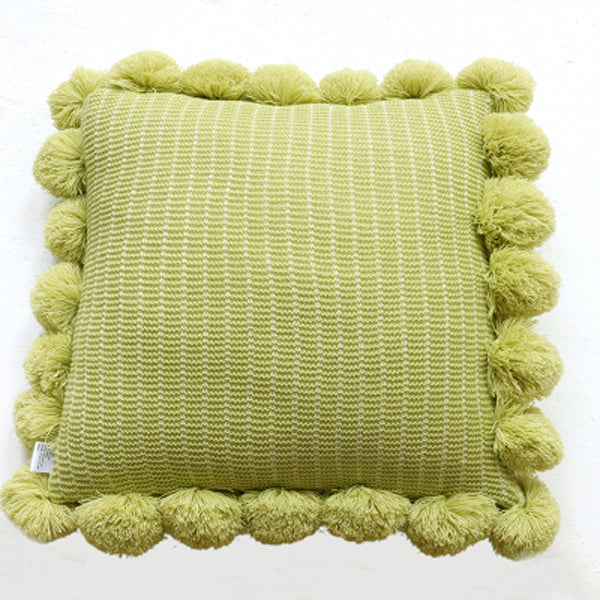 green motif ponpon cushion