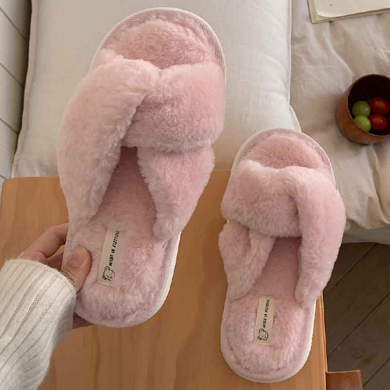 3color fluffy cross room shoes
