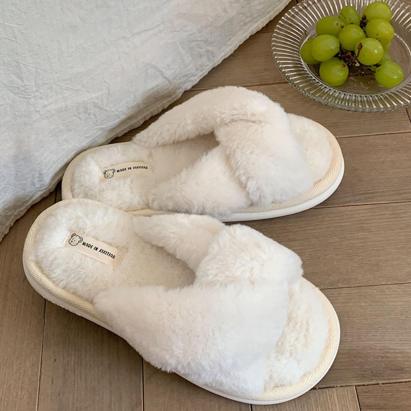 3color fur cross roomshoes