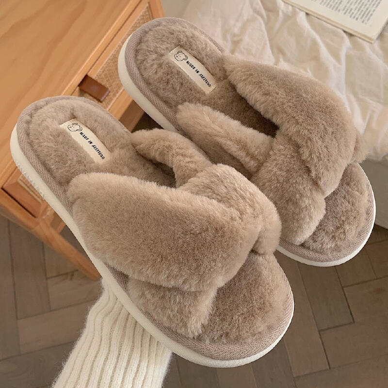 3color fluffy cross room shoes