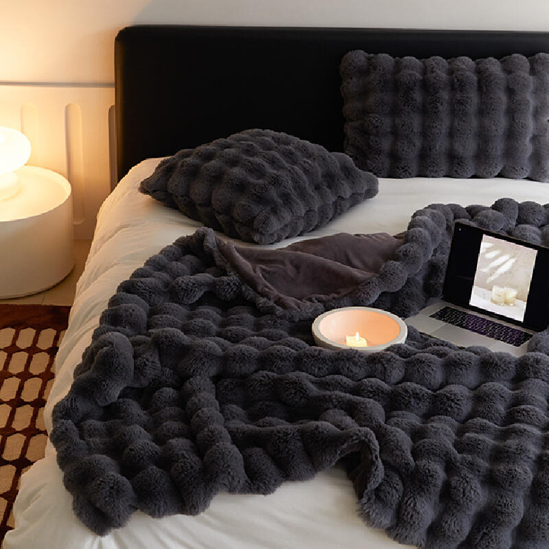3color marshmallow fur waffle blanket