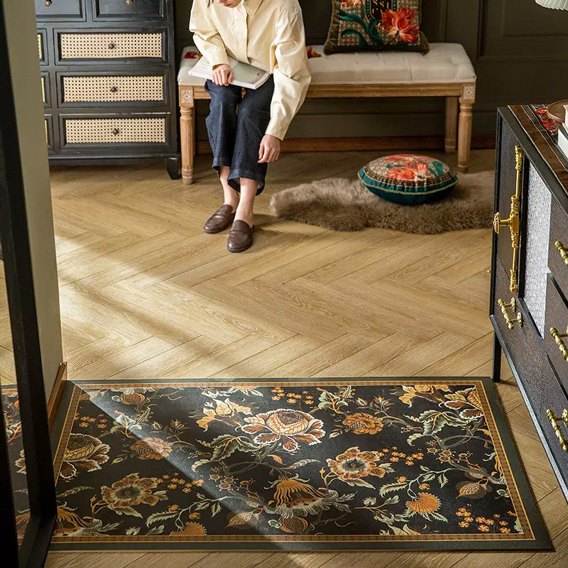 6design dark flower door mat