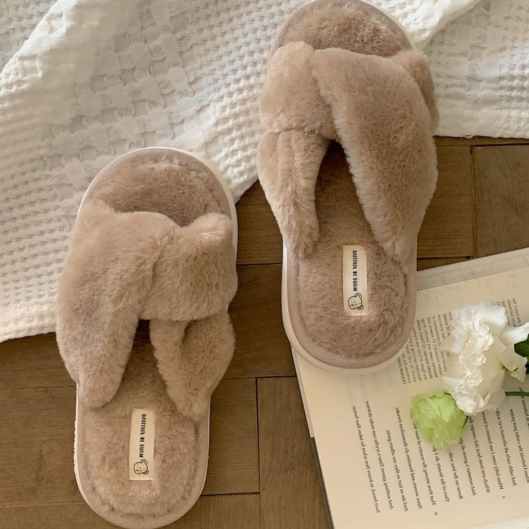 3color fur cross roomshoes
