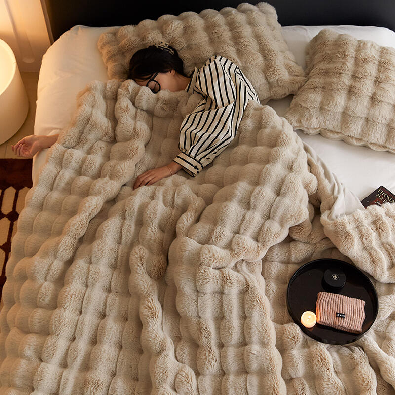 3color marshmallow fur waffle blanket