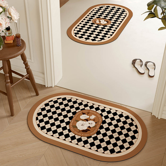 brown diamond checker toilet mat