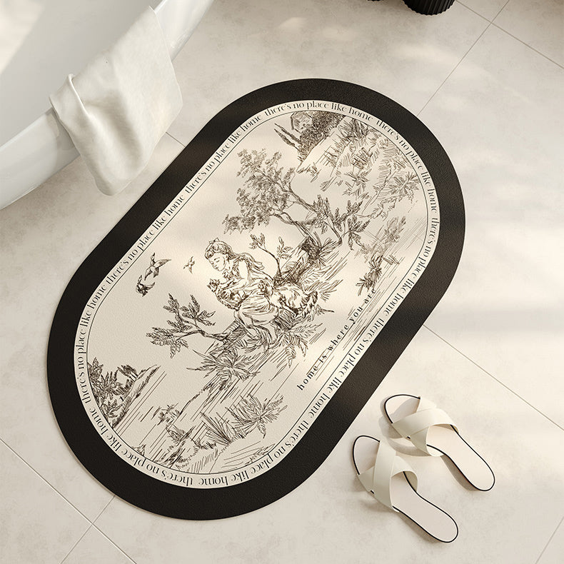 black toile de Jouy bath mat