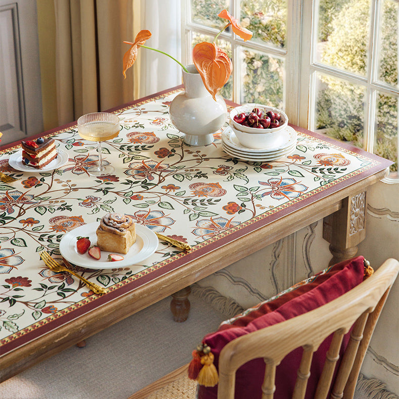 dark red vintage flower square table mat