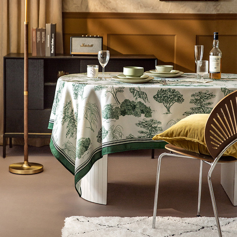 green retro forest table cloth