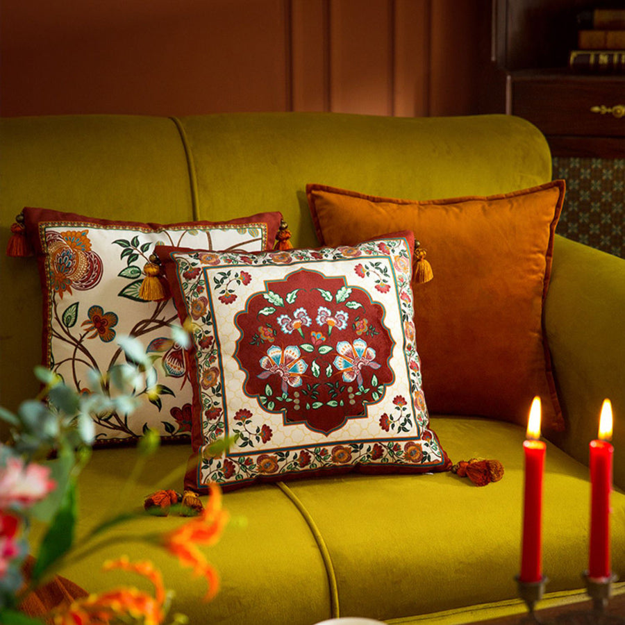 6design dark red vintage flower cushion