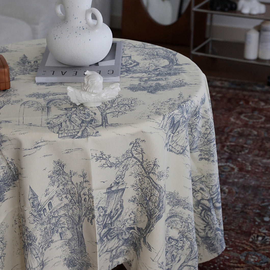 toile de Jouy blue table cloth