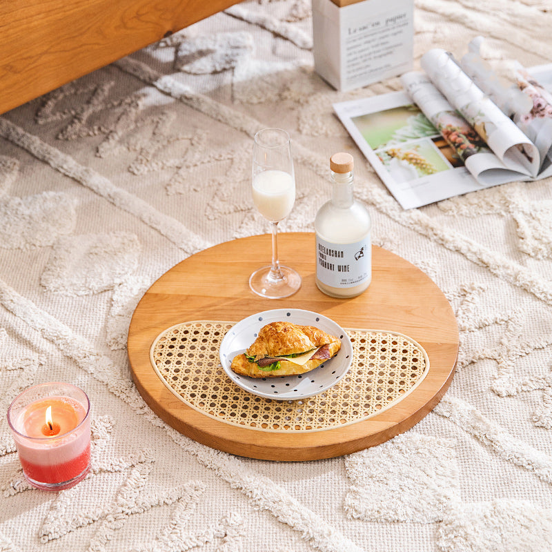 3color round rattan wood tray