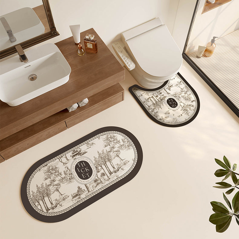 black toile de Jouy toilet mat