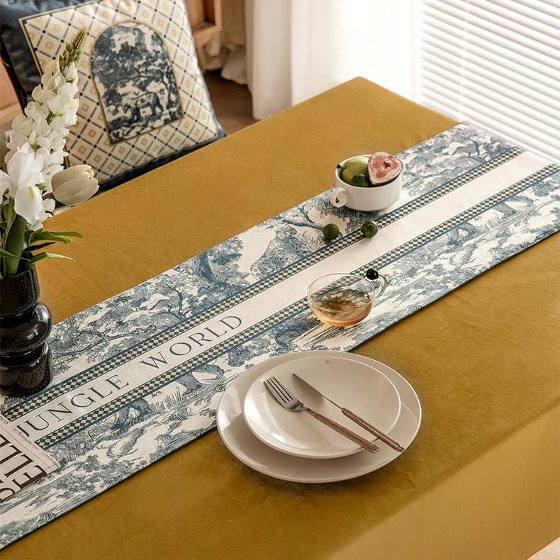 blue retro forest table runner