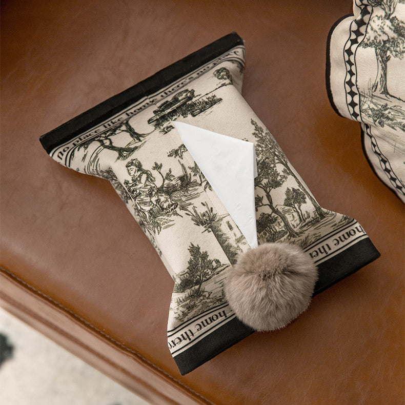 black toile de Jouy tissue case