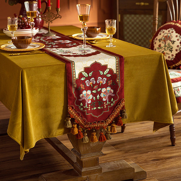 2design dark red vintage flower table runner