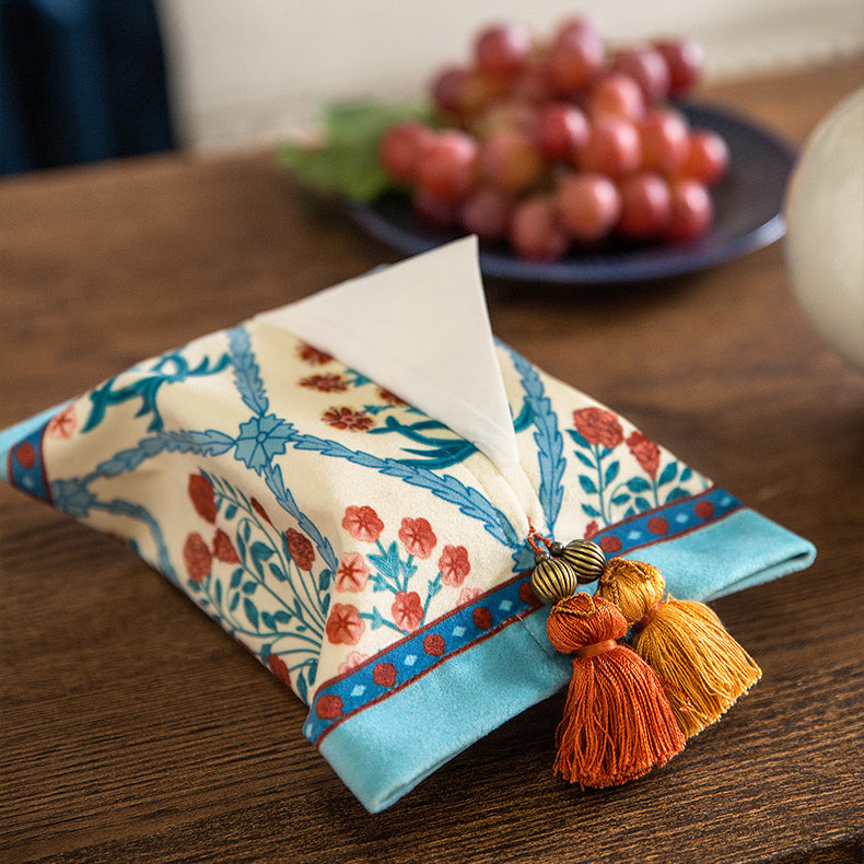 2design ethnic blue flower tissue case