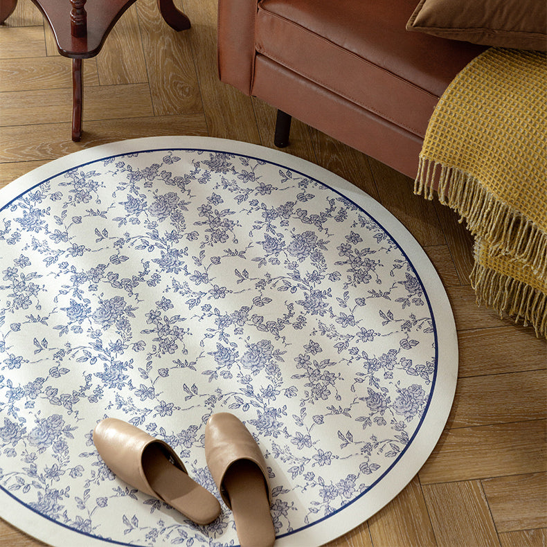 2color french flower velvety round carpet