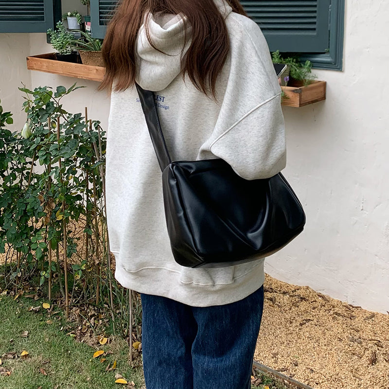 3color square leather shoulder bag
