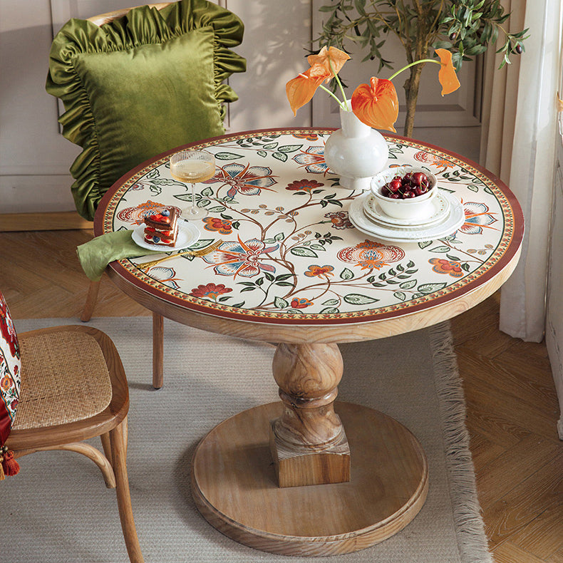 dark red vintage flower round table mat