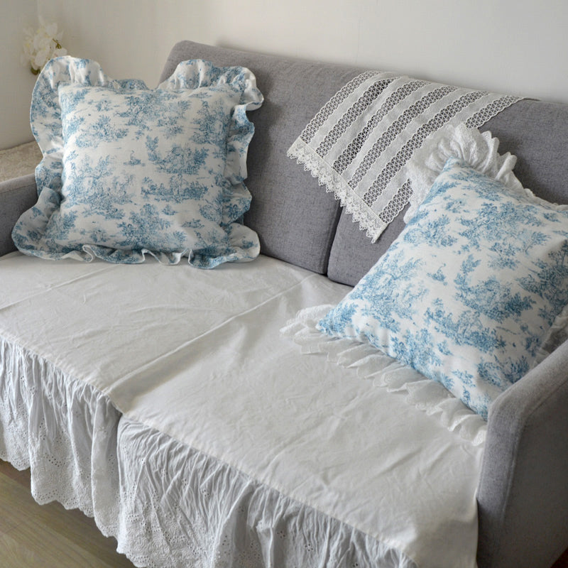 toile de Jouy blue cushion cover