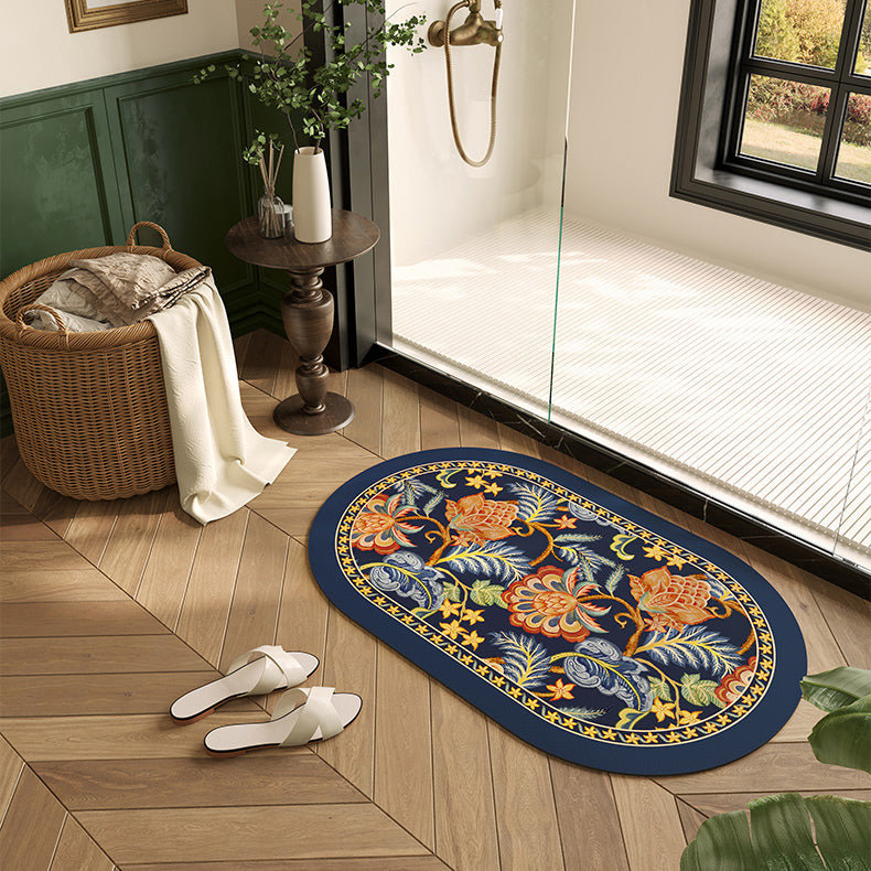 exotic blue flower bath mat