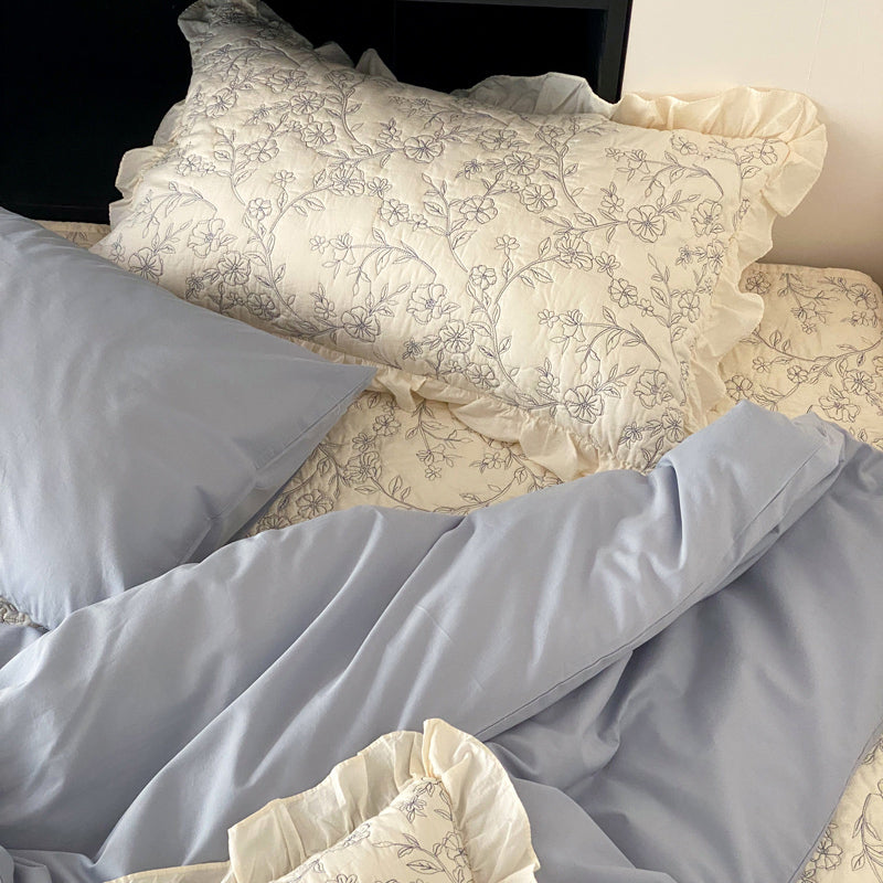 flower embroidery bedlinen set