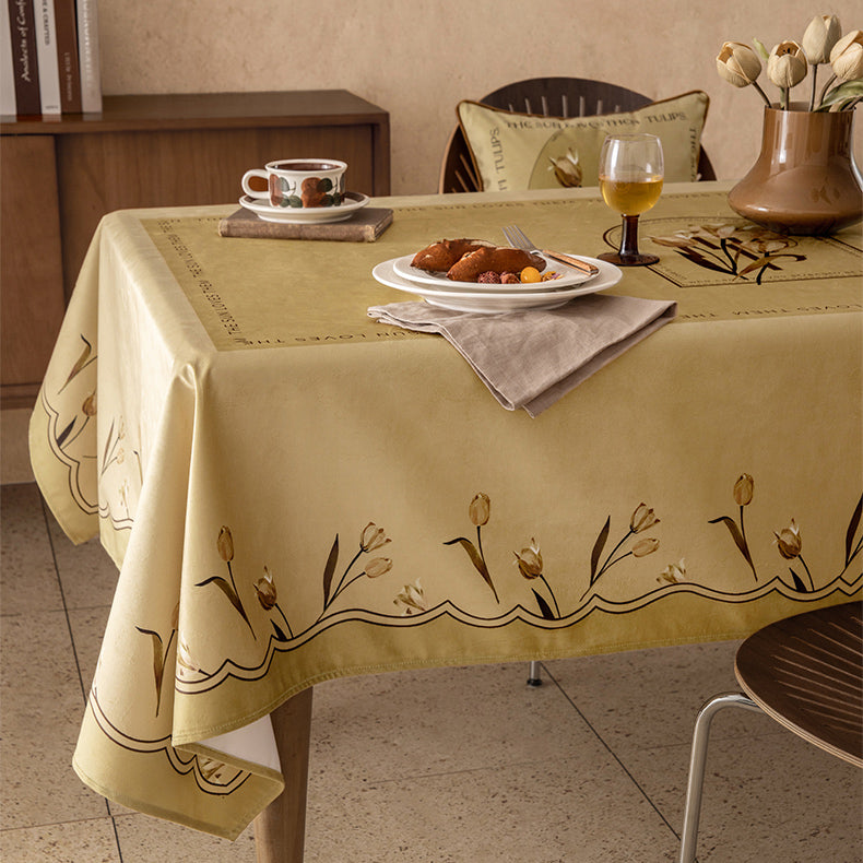 art mustard tulip table cloth