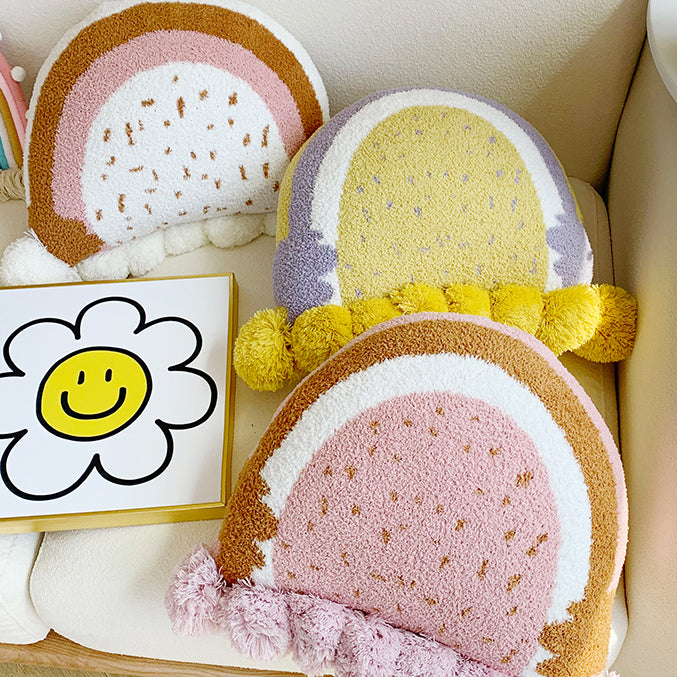 3color semicircle ponpon cushion