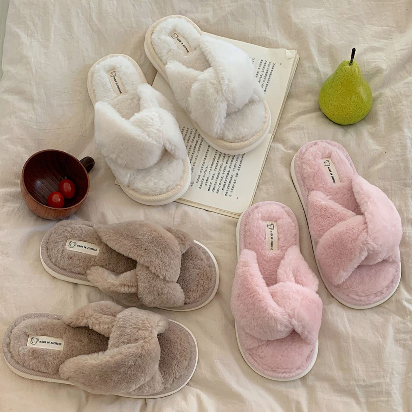 3color fur cross roomshoes