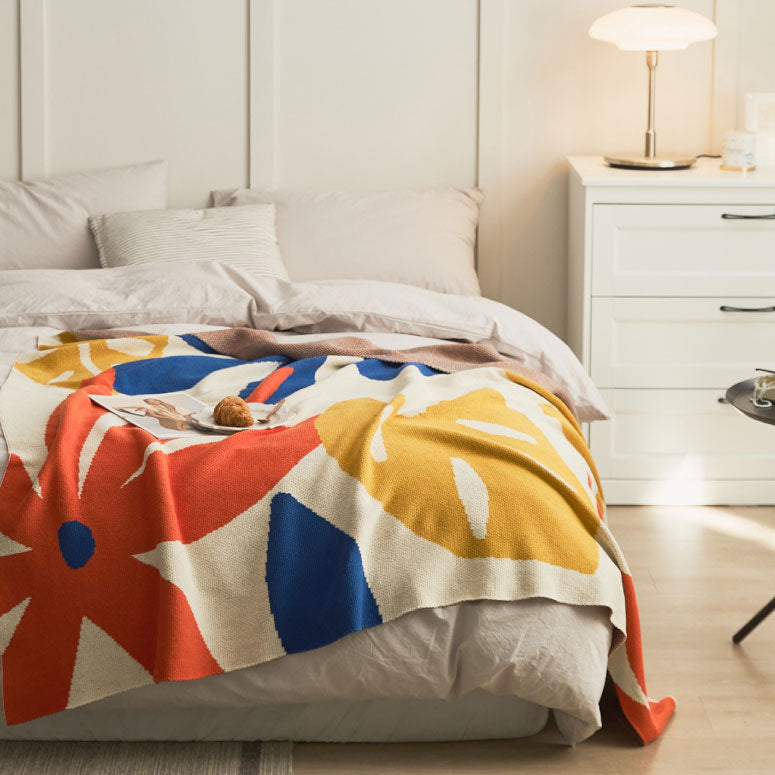 2color flower knit blanket